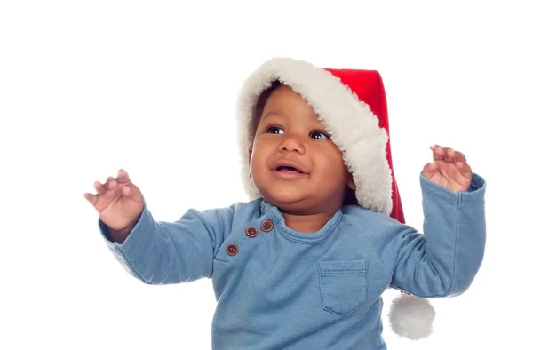 Bebé Africano Divertido Con Sombrero Navidad Aislado Sobre Fondo Blanco —  Fotos de Stock
