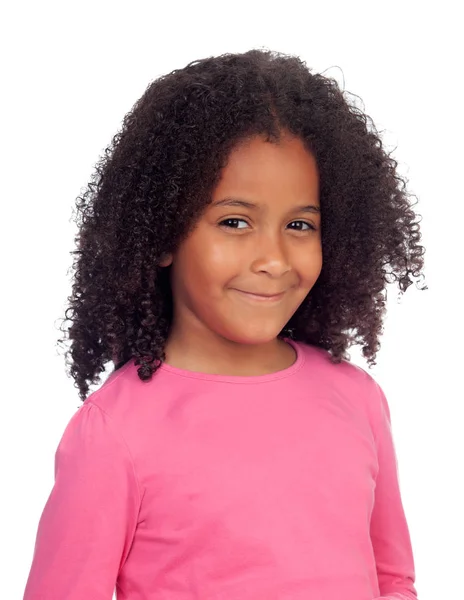 Adorable Niña Pequeña Con Peinado Afro Aislado Sobre Fondo Blanco — Foto de Stock