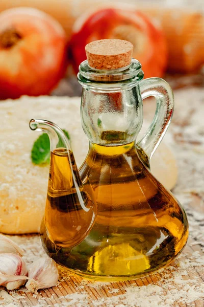 Oil Bottle Kitchen Other Ingredients Pizza — Stock Photo, Image