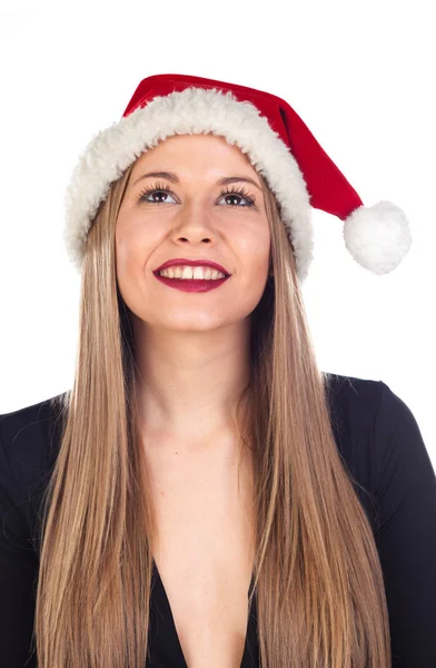 Fiatal nő karácsonyi kalapban — Stock Fotó
