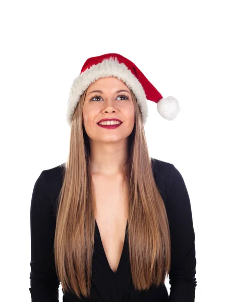 Giovane donna con cappello di Natale — Foto Stock