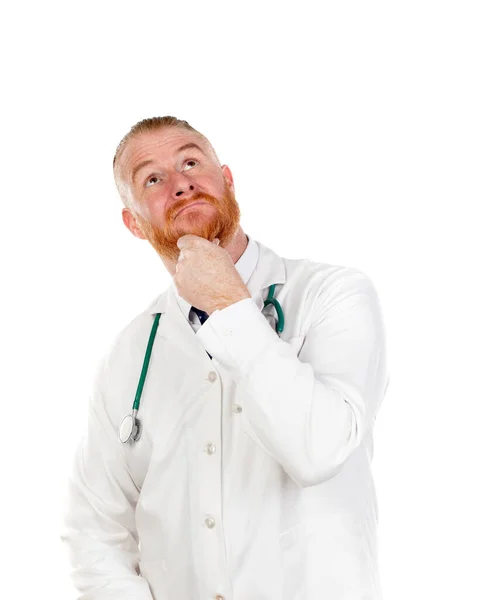 Redhead Doctor Medical Gown Isolated White Background — Stock Photo, Image