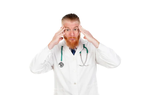 Stressed Mind Doctor Isolated White Background — Stock Photo, Image