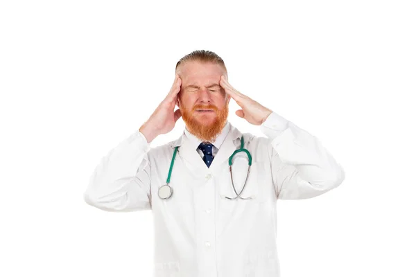 Mente Estressada Médico Isolado Fundo Branco — Fotografia de Stock