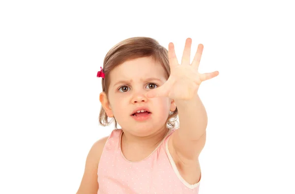 Grappig Klein Meisje Geïsoleerd Een Witte Achtergrond — Stockfoto