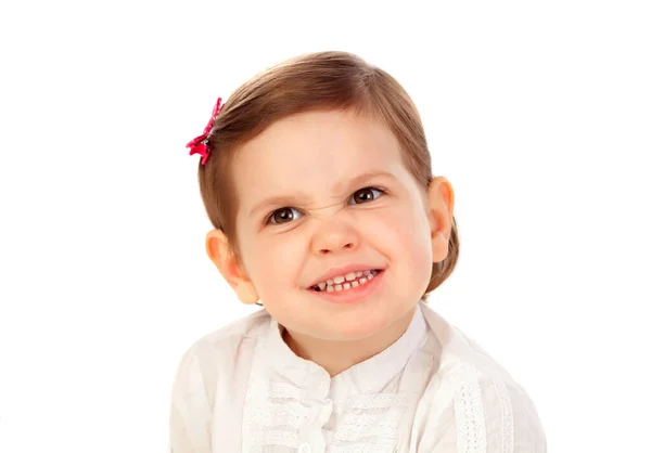 Divertente Bambina Isolata Uno Sfondo Bianco — Foto Stock