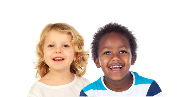 Dos Adorables Niños Aislados Sobre Fondo Blanco —  Fotos de Stock