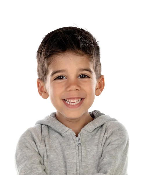 Entzückendes Kind Mit Dunklen Haaren Isoliert Auf Weißem Hintergrund — Stockfoto