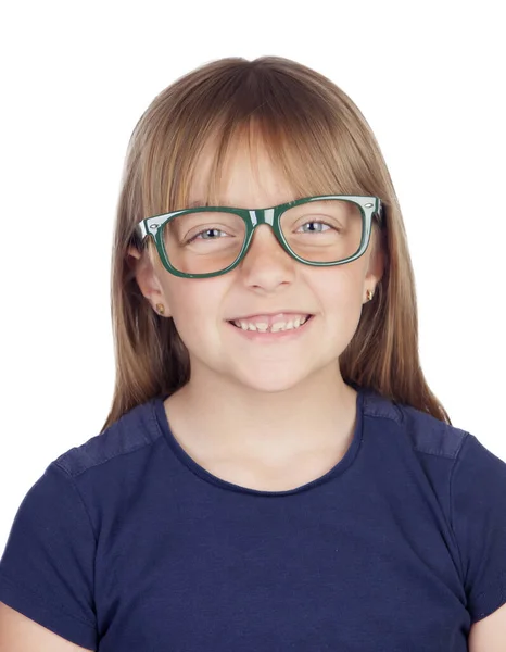 Menina Bonita Com Óculos Isolados Fundo Branco — Fotografia de Stock