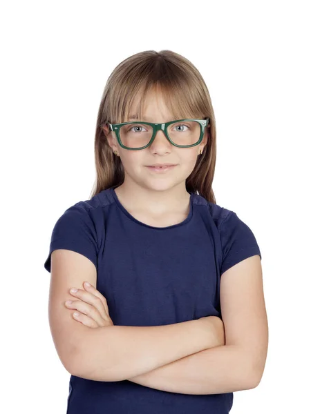 Menina Bonita Com Óculos Isolados Fundo Branco — Fotografia de Stock