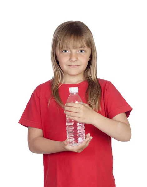 Adorable Chica Con Una Botella Agua Aislada Sobre Fondo Blanco —  Fotos de Stock