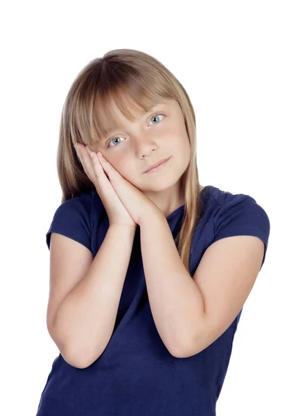 Tired Blond Girl Isolated White Background — Stock Photo, Image