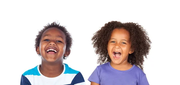 Twee Afroamerikaanse Broers Zussen Lachen Geïsoleerd Een Witte Achtergrond — Stockfoto