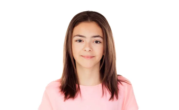 Beatuiful Menina Pré Adolescente Com Cabelo Castanho Olhando Para Câmera — Fotografia de Stock