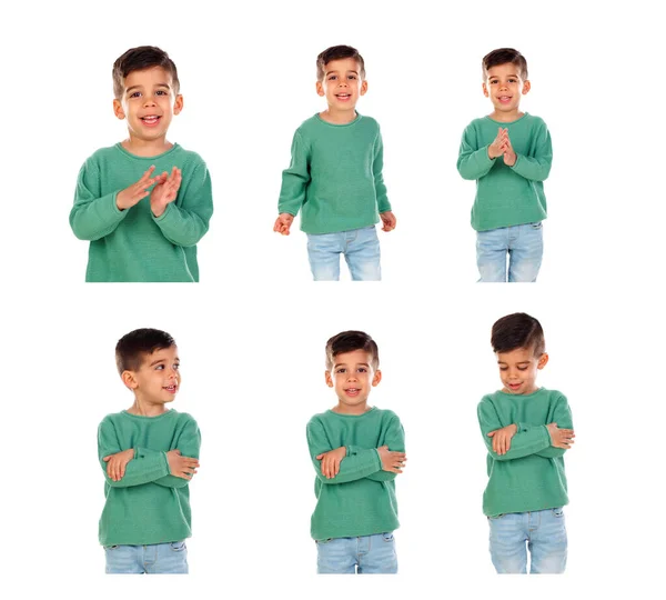 Sequence Different Gestures Funny Gypsy Boy Isolated White Background — Stock Photo, Image