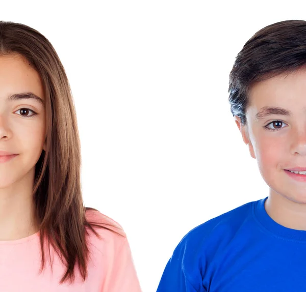 Zwei Entzückende Teenager Blicken Isoliert Vor Weißem Hintergrund Die Kamera — Stockfoto