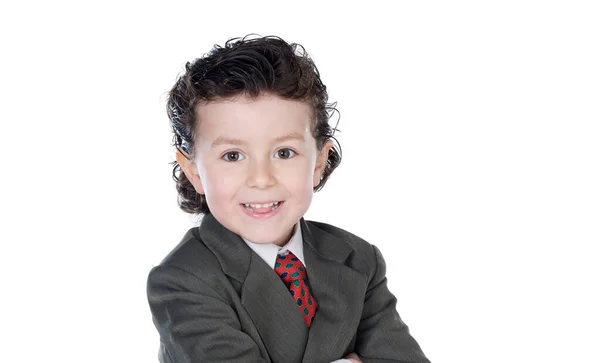 Little Businessman Brown Suit Isolated White Background — Stock Photo, Image