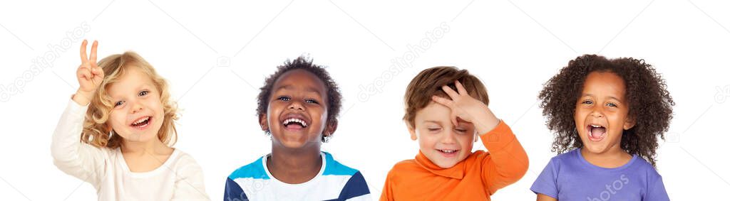 Children gesturing different expressions isolated on a white background