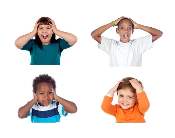 Enfants Couvrant Les Oreilles Choqués Par Son Fort Isolé Sur — Photo