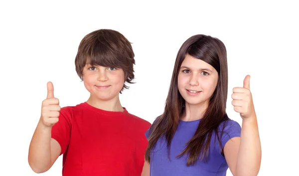 Niños Diciendo Con Pulgar Hacia Arriba Aislado Sobre Fondo Blanco — Foto de Stock