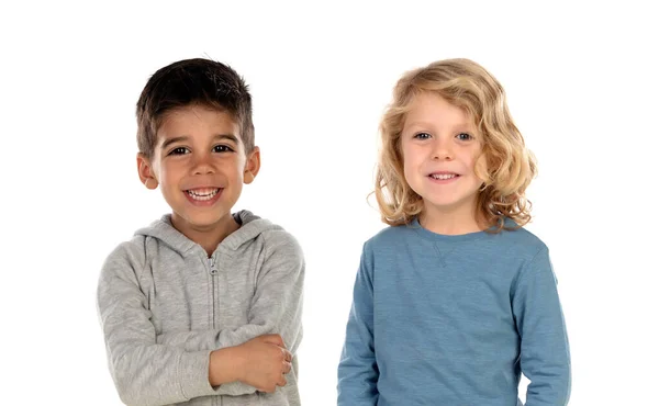 Klasgenoten Kijken Naar Camera Geïsoleerd Een Witte Achtergrond — Stockfoto