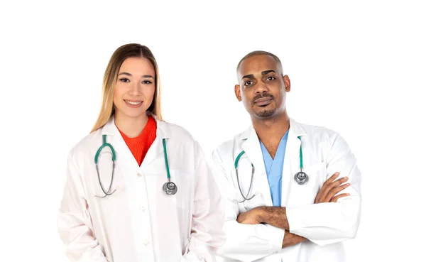 Equipe Médicos Isolado Fundo Branco — Fotografia de Stock