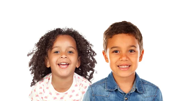 Gelukkig Kinderen Lachen Geïsoleerd Een Witte Achtergrond — Stockfoto