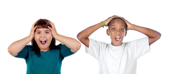 Children Covering Ears Shocked Loud Sound Isolated White Background — Stock Photo, Image