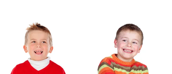 Gelukkig Blond Kinderen Geïsoleerd Een Witte Achtergrond — Stockfoto