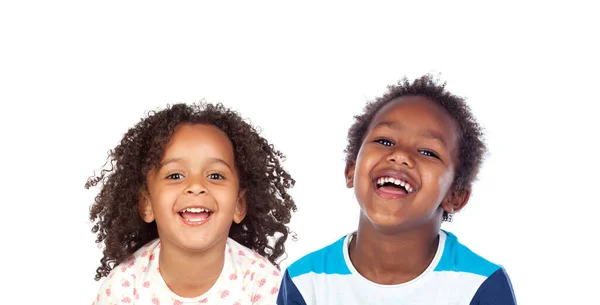 Gelukkig Kinderen Lachen Geïsoleerd Een Witte Achtergrond — Stockfoto