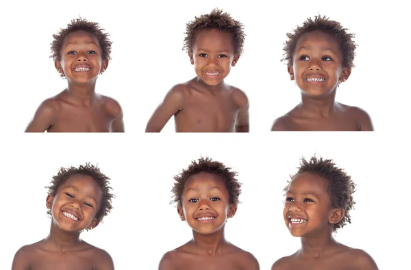 Schattig Afroamerikaans Kind Gebaar Geïsoleerd Een Witte Achtergrond — Stockfoto