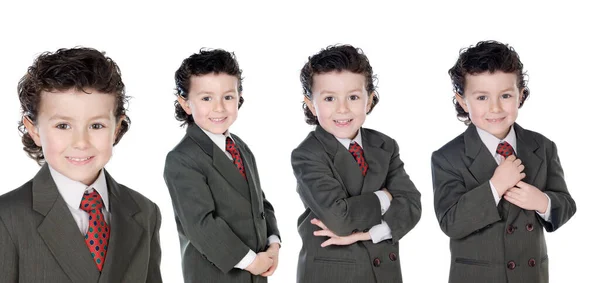 Sequence Little Businessman Brown Suit Red Tie Isolated White Background — Stock Photo, Image