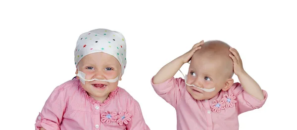 Adorable Bebé Con Pañuelo Cabeza Golpeando Enfermedad — Foto de Stock