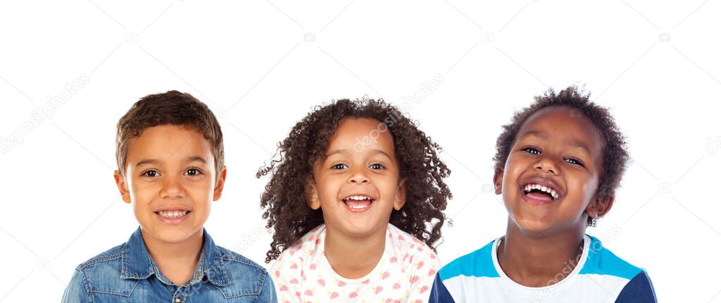 Happy children laughing isolated on a white background