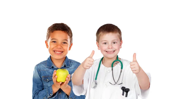 Salud Escuela Niños Jugando Aislados Sobre Fondo Blanco — Foto de Stock