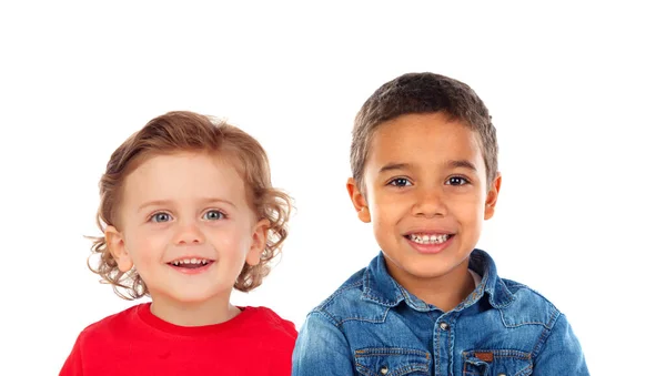 Gelukkig Kinderen Lachen Geïsoleerd Een Witte Achtergrond — Stockfoto