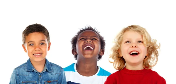 Enfants Heureux Riant Isolés Sur Fond Blanc — Photo