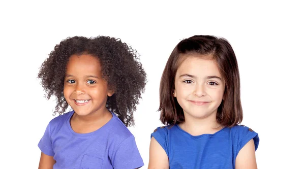 Gelukkig Kinderen Lachen Geïsoleerd Een Witte Achtergrond — Stockfoto