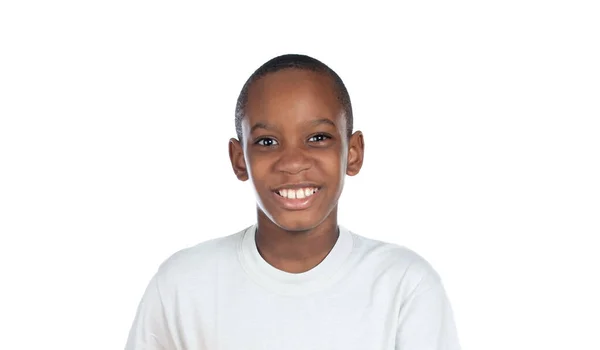 Uśmiechnięte Dziecko Afro Patrzące Kamerę Odizolowane Białym Tle — Zdjęcie stockowe