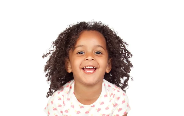 Adorable Little Girl Curly Hair Isolated White Background — Stock Photo, Image