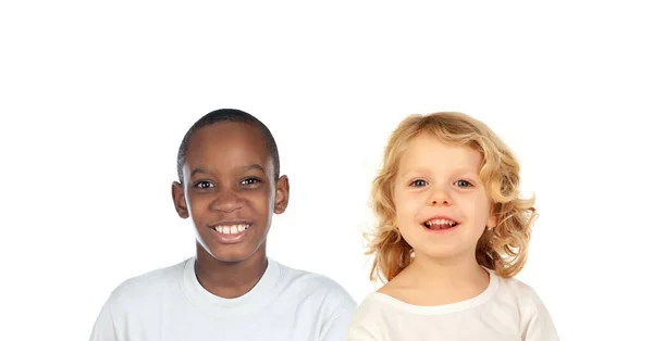 Ευτυχισμένα Παιδιά Γελάνε Απομονωμένα Λευκό Φόντο — Φωτογραφία Αρχείου