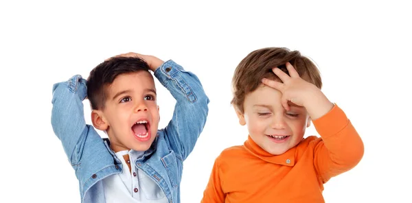 Діти Покривають Вуха Шоковані Ізольовані Білому Тлі — стокове фото