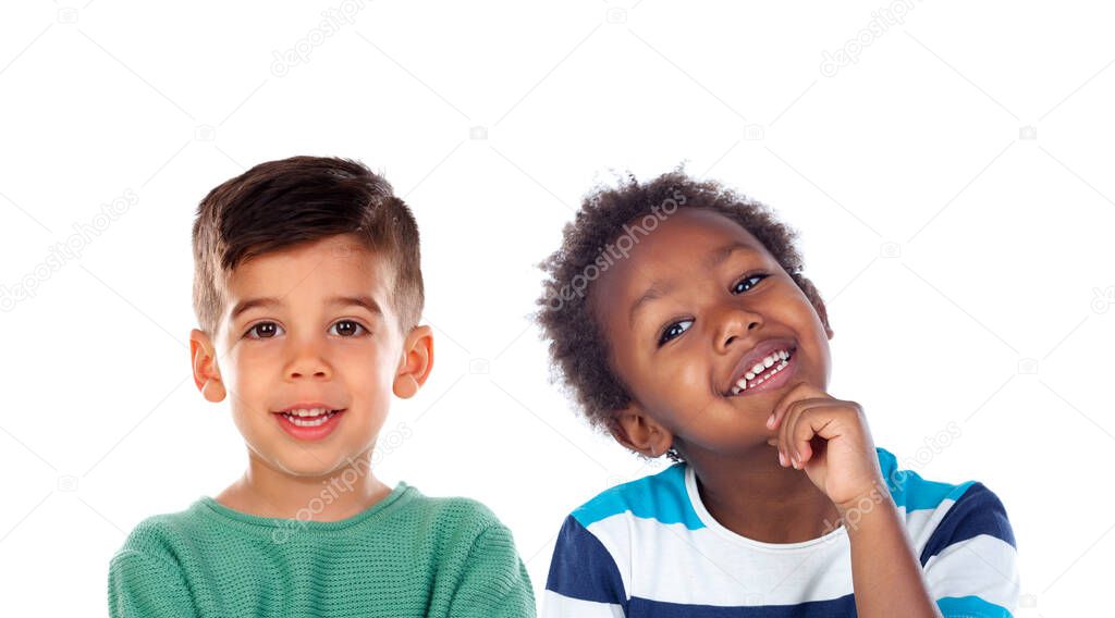 Happy children laughing isolated on a white background