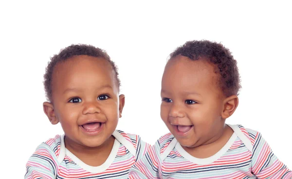 Dos Bebés Divertidos Riendo Aislados Sobre Fondo Blanco — Foto de Stock