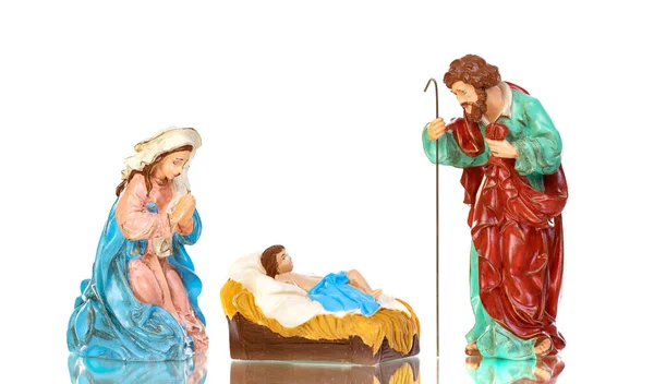 Naissance Traditionnelle Noël Avec Marie Joseph Enfant Jésus Isolés Sur — Photo