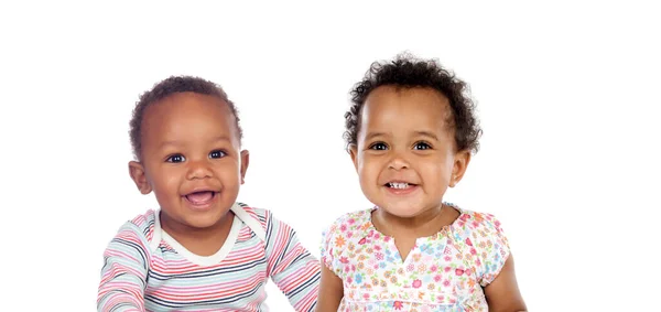 Dos Bebés Divertidos Riendo Aislados Sobre Fondo Blanco — Foto de Stock