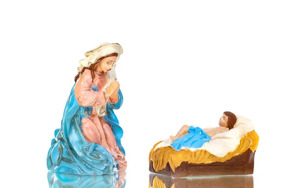 Naissance Traditionnelle Noël Avec Marie Joseph Enfant Jésus Isolés Sur — Photo