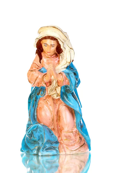 Figurine Céramique Vierge Marie Isolée Sur Fond Blanc — Photo