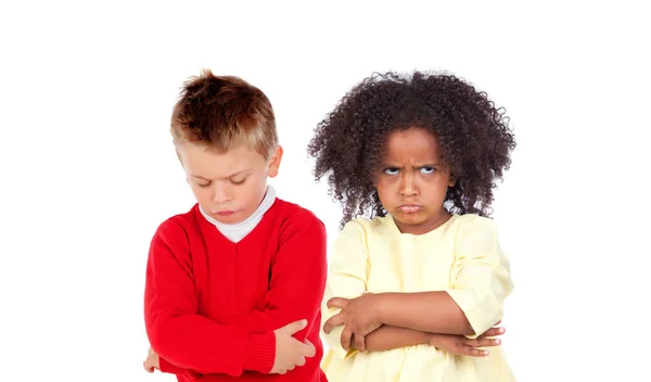 Zwei Wütende Klassenkameraden Isoliert Auf Weißem Hintergrund — Stockfoto
