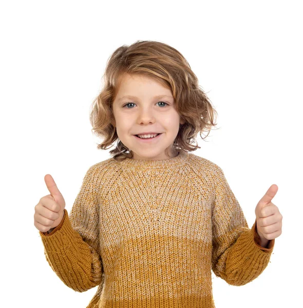 Adorable Niño Rubio Con Jersey Amarillo Aislado Sobre Fondo Blanco —  Fotos de Stock